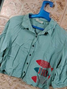 Cute Fish Print Cropped Shirt