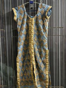 Blue & Gold Embroidered Kurti
