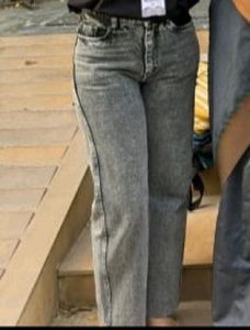 Grey Acid Wash Straight Leg Jeans