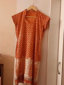 Orange Chevron Print Kurta