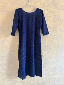 Navy Blue Embroidered Kurta