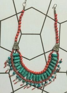Turquoise And Red Chunky Bohemian Necklace