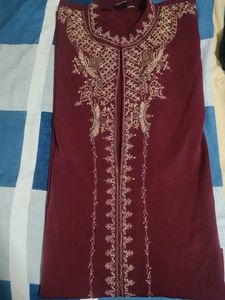 Maroon Embroidered Kurta