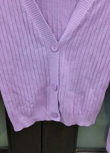 Cute Lavender Ribbed Knit Cardigan - M/L Size