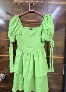 Premium Lime Green Textured Smocked Dress