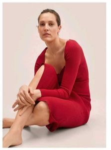 Red Ribbed Midi Dress