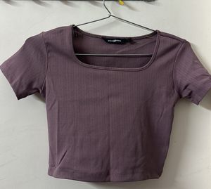 Purple Ribbed Square Neck Crop Top