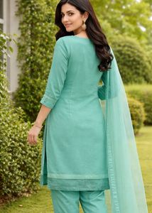 Elegant Teal Paisley Print Kurta Set