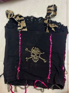 Edgy Corset Top with Sequins &amp; Chains