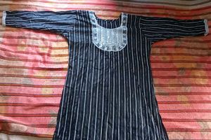 Striped Kurta with Embroidered Neckline