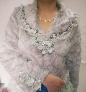 Designer Party Wear Fur Coat With Net Frills And P