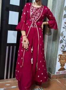Maroon Embroidered Sharara Suit Set