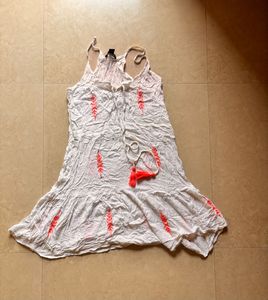 Boho White Embroidered Tassel Dress