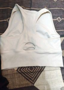 White Ribbed Sports Bra with Cutout