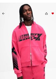 H&amp;M Racing Pink Graphic Print Zipper Hoodie