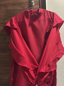 Chic Red Ruffle Sleeve Top