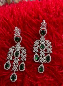 Elegant green American diamond Jewellery Set