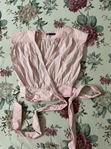 ZARA Pink Wrap Front Crop Top