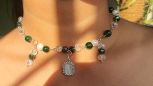 Handmade Emerald & Pearl Beaded Necklace