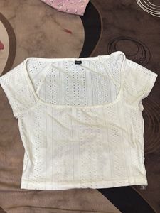 White Eyelet Square Neck Crop Top