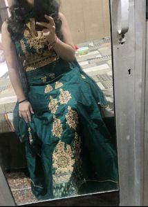 Elegant Emerald Green gown dupata