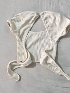 Ribbed Crop Top with Open Back