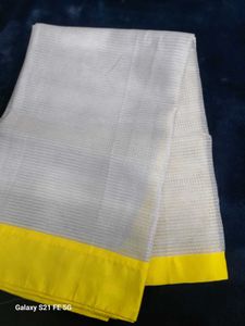 Elegant White Saree with Yellow Border