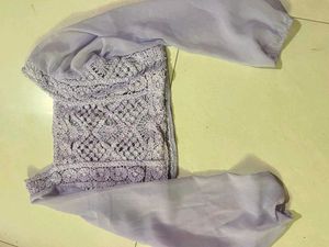 Purple Crochet Puff Sleeve Top