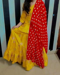Yellow Lehenga Choli with Red Dupatta