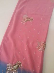 Multi Colour Sky Blue With Pink Saree Georgette