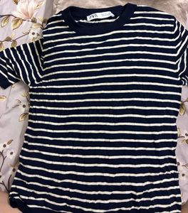 Navy and White Striped Knit Top