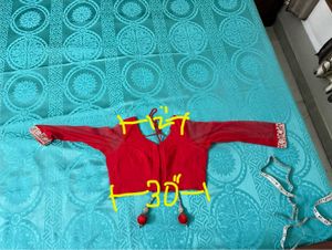 Vibrant Red Saree with Intricate Embellishments