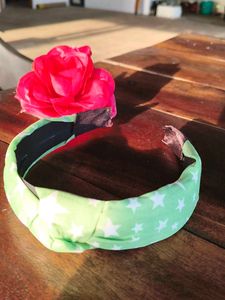 Star Print Headband with Flower Accent