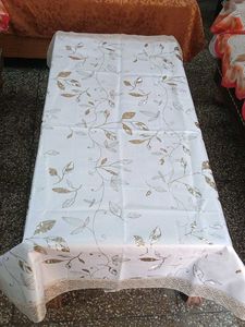 centre table white cover with Golden Leaf Print