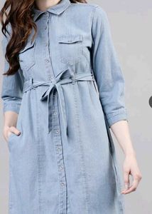 Denim Belted Shirt Dress with tags