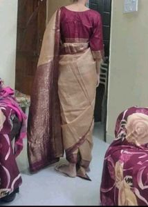 Elegant Beige &amp; Maroon Saree