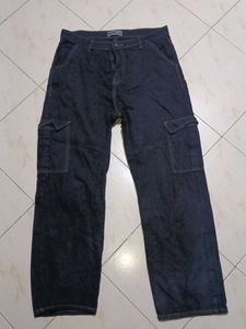 Men's Dark Wash Cargo Jeans