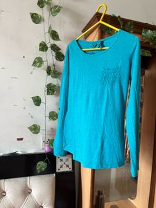 Teal Long Sleeve Top with Pocket Detail