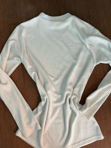 Cream Ribbed Mock Neck Long Sleeve Top