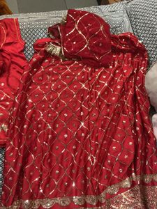 Stunning Red Sequined rajptui poshak