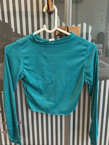 Teal Ribbed Mock Neck Crop Top