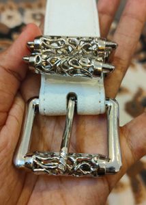 White chrome hearts belt statement pice