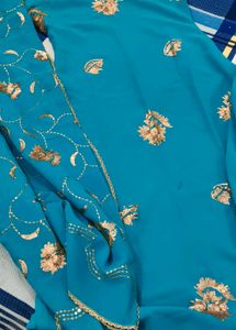 Teal Embroidered Dress Material