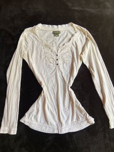 cream ruffled henley fitted top