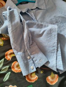 Blue Striped Collared Button-Up Shirt