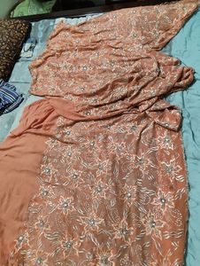 Peach Pure Georgette Saree