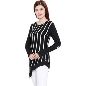 Women's Chic Black &amp; White Striped Asymmetrical To