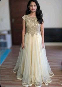 Elegant Cream & Gold Ethnic Gown