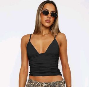 Black Ruched V-Neck Cami Top