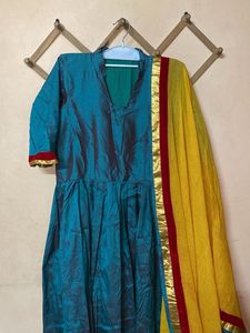 Graan Anarkali gown with Yellow Dupatta